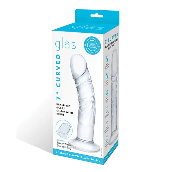Glas 7" Realistic Curved Glass Dildo w/Veins - Clear