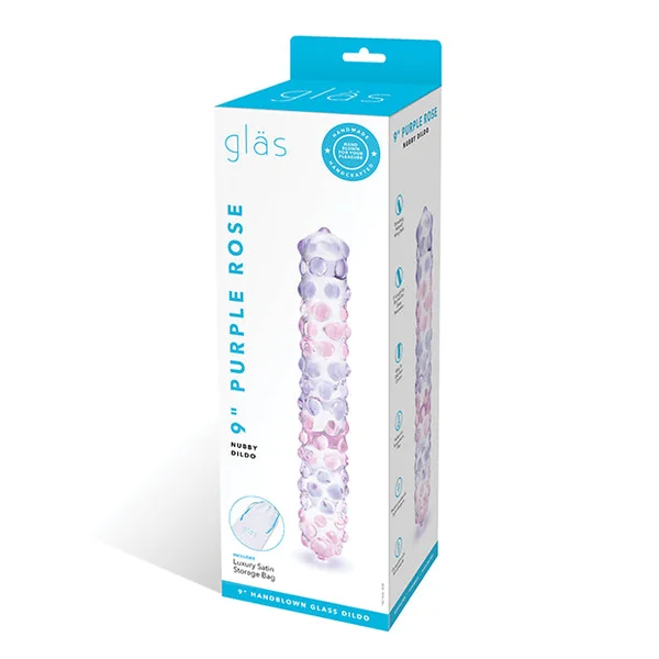Glas 9" Purple Rose Nubby Glass Dildo - Purple-pink