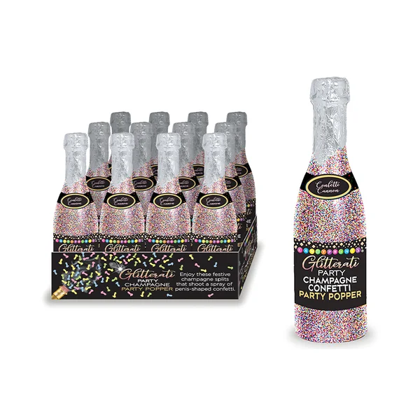 GLITTERATI CHAMPAGNE CONFETTI POPPERS 12PC DISPLAY