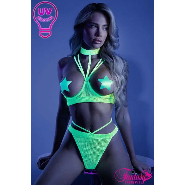 Glow Fishnet Bra and Panty by Fantasy Lingerie
