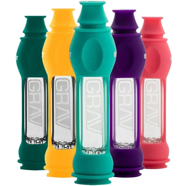 Grav 6in Glass Chillum Octo-Taster w/Silicon Skin Avocado Green