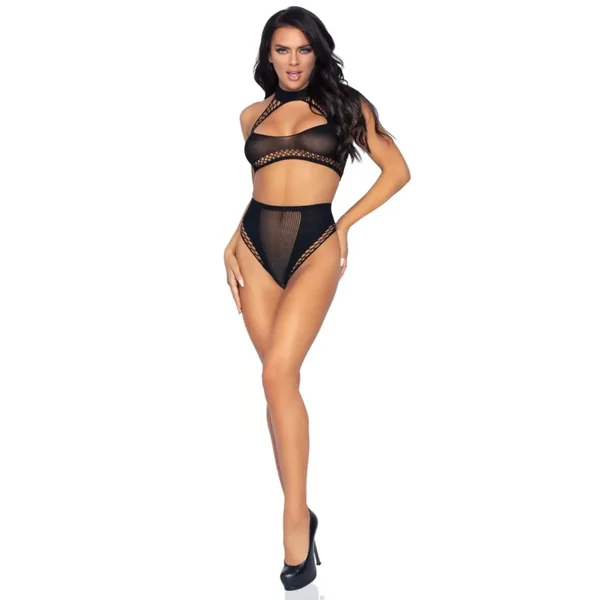 Halter Crop Top and High Waist Bottoms Black OS
