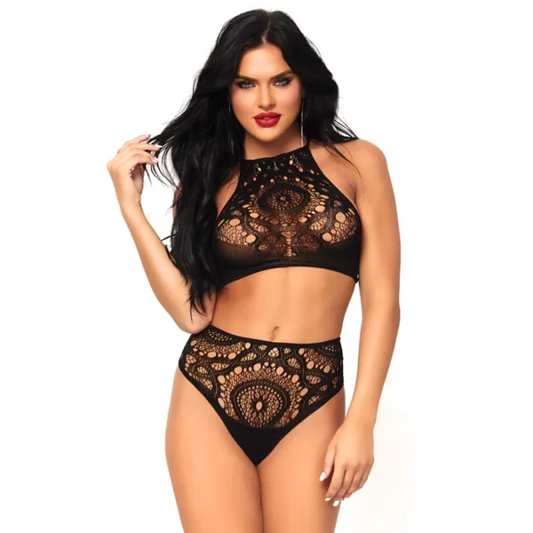 Halter Crop Top and High Waist Thong Black M/L