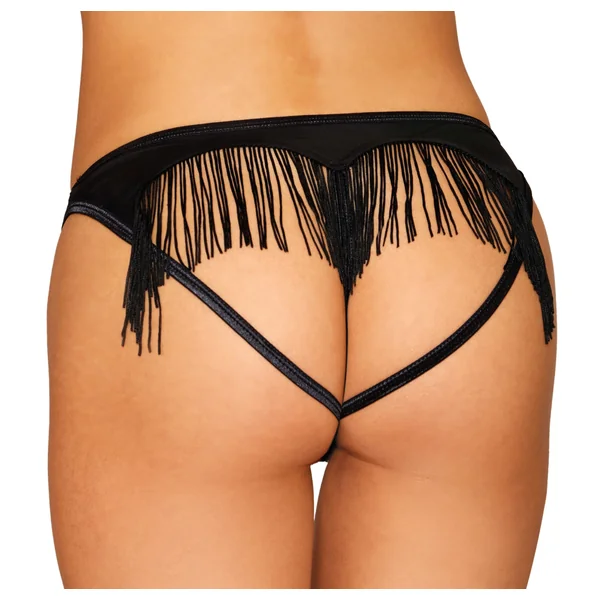 HEART BACK PANTY W/ FRINGE BLACK SMALL