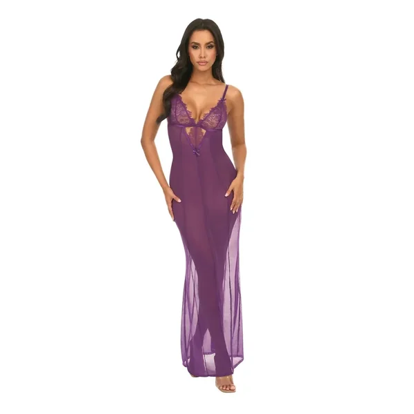 Hella Raw Katana Mesh & Eyelash Lace Gown – Purple