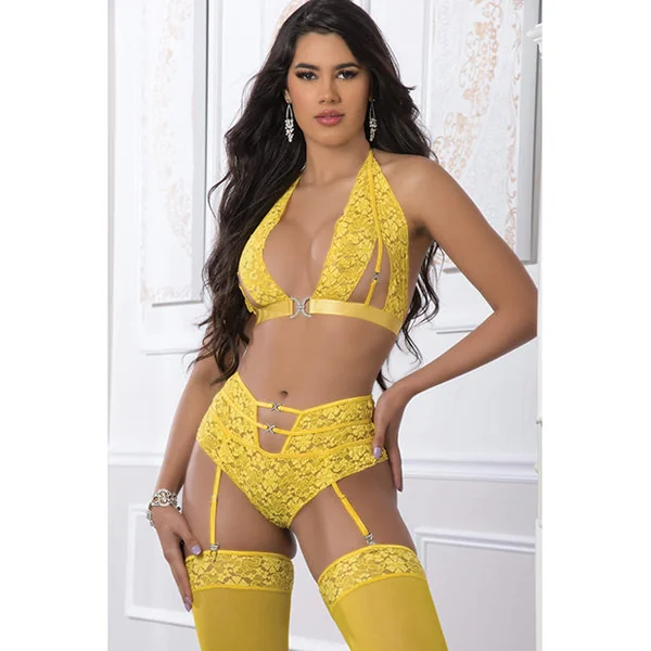 High Waist Lace Garter Panty, Halter Top W-stockings Illuminating O-s