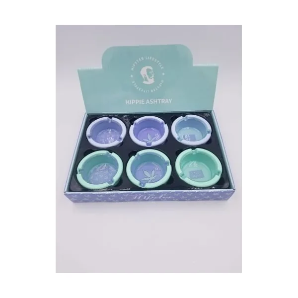 Hipster Six Piece Glass Ashtray With Silicone Full Exotic Colors