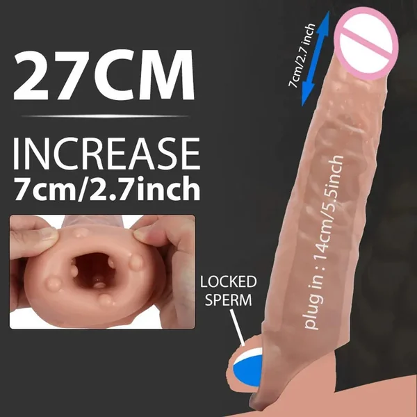 Huge Cock Sleeve Penis Extender Sheath - Lifelike Flesh Dildo Condom Delay Ejaculation