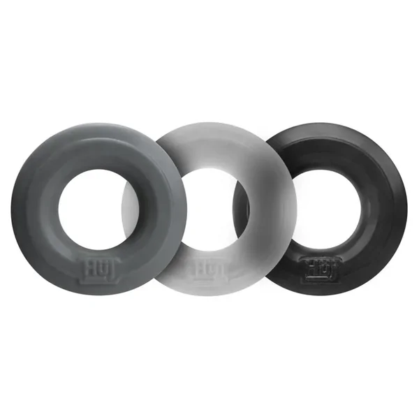 Hunkyjunk HUJ3 Cock Ring 3 Pack Black Grey Clear
