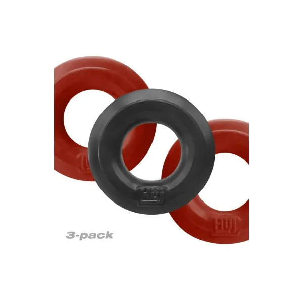 Hunkyjunk HUJ3 Cock Ring 3-Pack, Cherry/Tar Ice