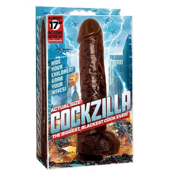 Icon Male Cockzilla Thick Realistic Big Dildo With Suction Cup Black 17 Inch