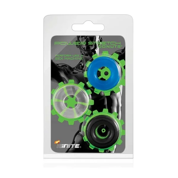 Ignite Power Stretch Donuts Cockrings – Pack of 3 Black/Clear/Blue