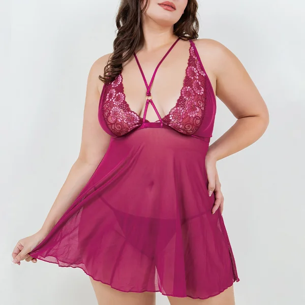 Just Sexy Lingerie Sheer Floral Mesh Babydoll & G-String - Curvy