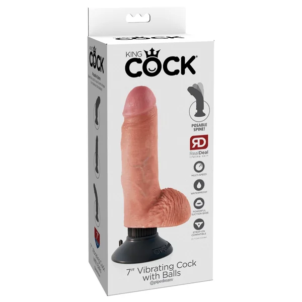 King Cock 7-Inch Vibrating Cock With Balls - Flesh