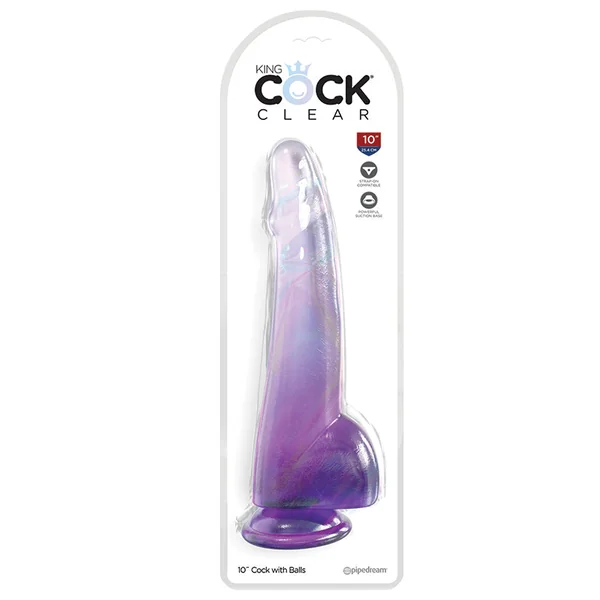 King Cock Clear 10" Cock with Balls - Purple