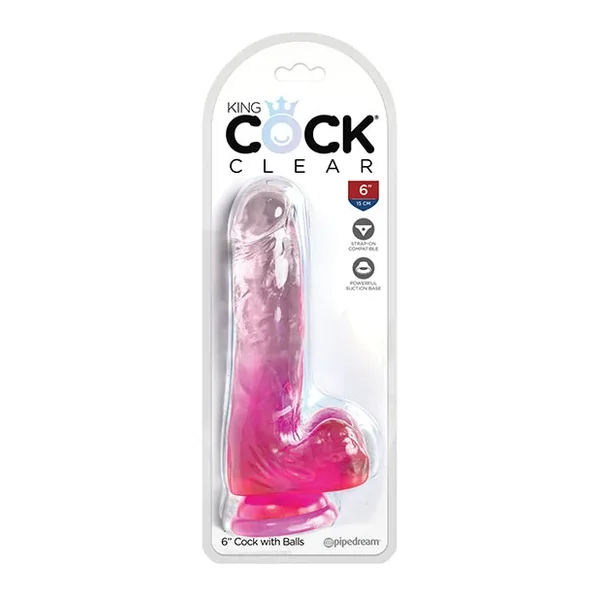 King Cock Clear 6″ Cock with Balls – Pink