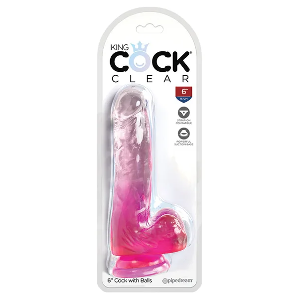 King Cock Clear 6" Cock with Balls - Pink