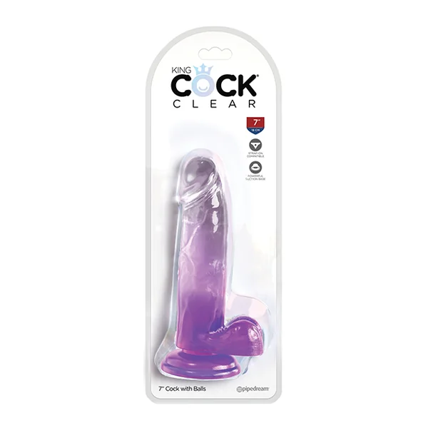 KING COCK CLEAR 7IN W/ BALLS PURPLE