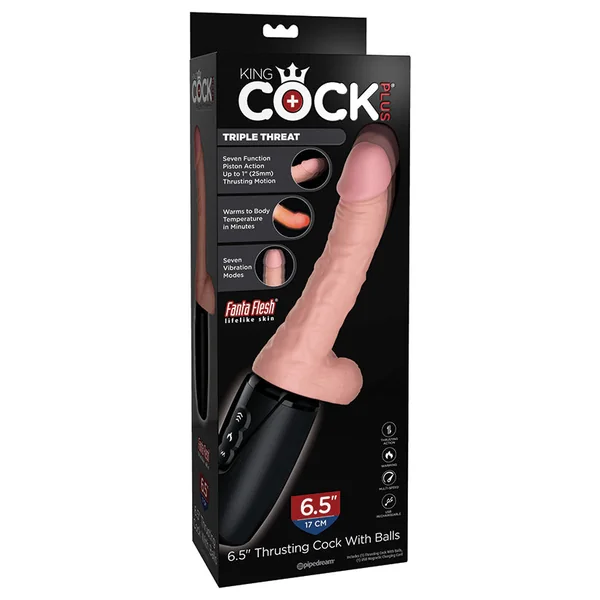 King Cock Plus 6.5" Thrusting Cock With Balls - Light