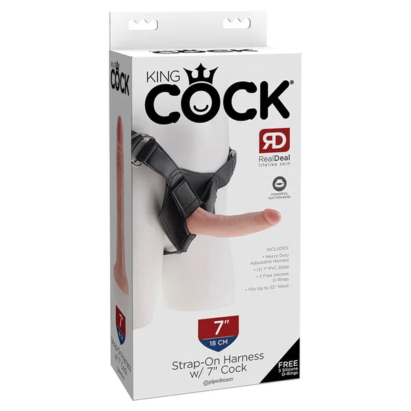 King Cock Strap on Harness with 7" Cock - Light