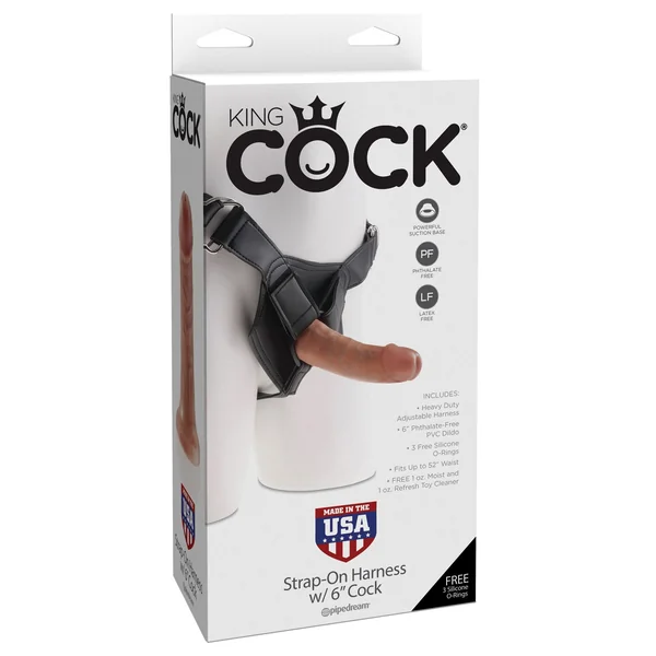 King Cock Strap-on Harness W-6" Cock - Tan
