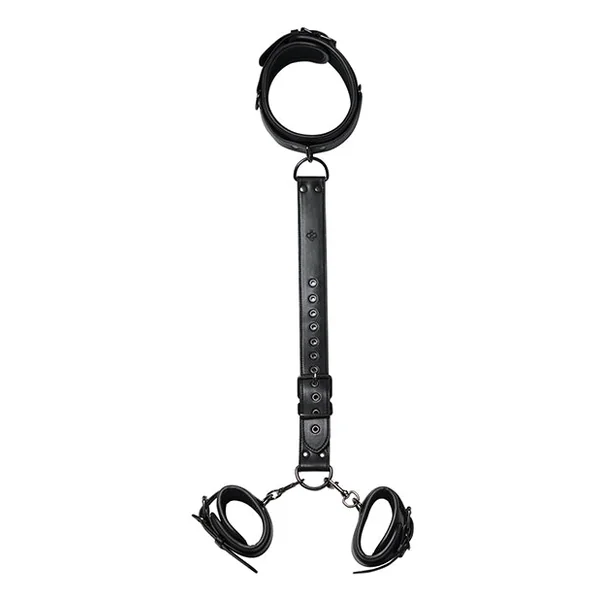 Kinky Play Box Locking Harness Collar to Wrist Restraints - Black