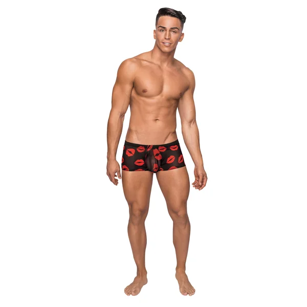 Kiss Me - Mini Short - Small - Sheer Lips Black