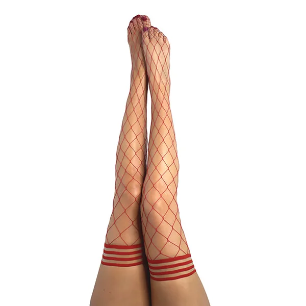 Kix'ies Claudia Large Net Fishnet Thigh Highs Red