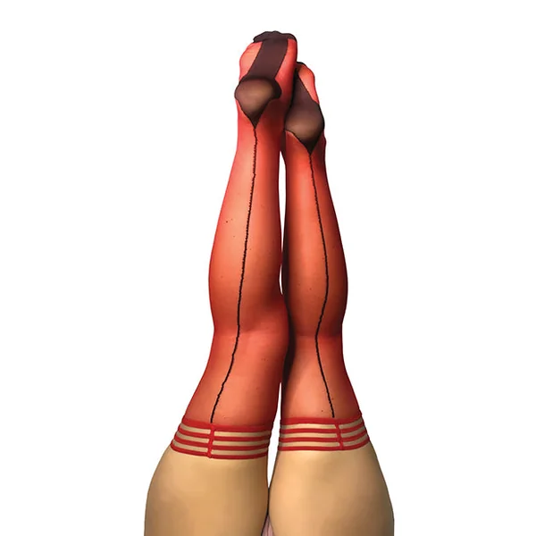 Kix'ies Monica Sheer Cuban Heel W-back Seam Thigh Highs Red C