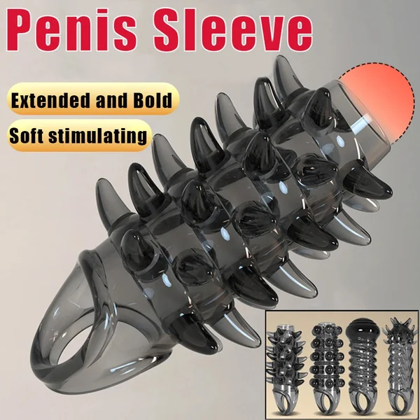 Knotted Fantasy Penis Sleeve - Stretchy Cock Ring Delay Ejaculation Condom Sex Toy for Men