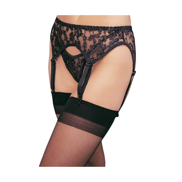Lace Garterbelt and Thong - One Size - Black Black - One Size