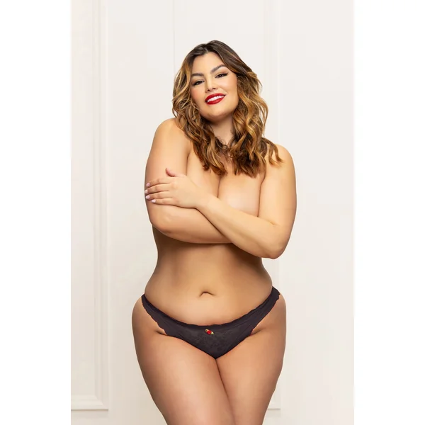 Lace Panty With Heart Cut Out Back - 1x/2x - Black