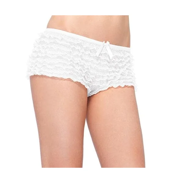 Lace Ruffle Tanga Shorts - One Size - White