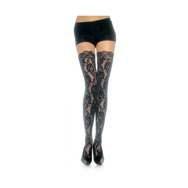 Lace Top Lace Thigh Highs - One Size - Black
