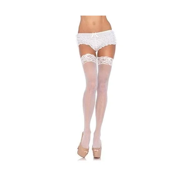 Lace Top Sheer Thigh High - Queen Size - White