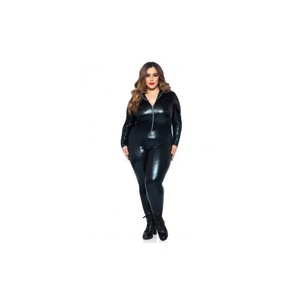 Lame – Zipper Front Catsuit – Black