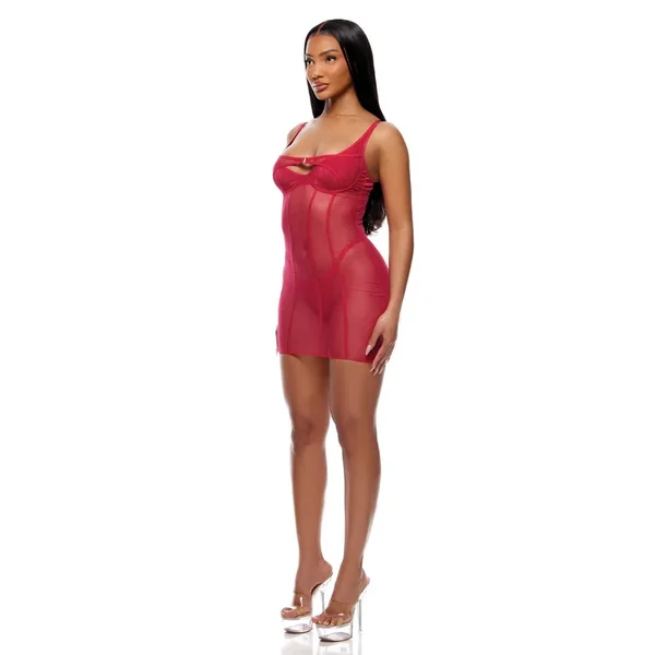 Layers To This Sheer Mesh and Knit Chemise w/Thong 2 pc Set – Pink LG