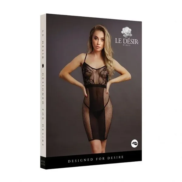 LE DESIR FISHNET & LACE DRESS – OS BLACK