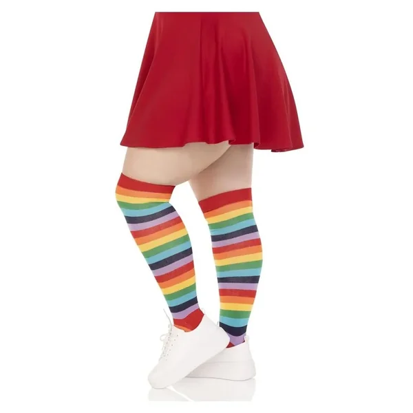 Leg Avenue Lycra Acrylic Rainbow Thigh High – 1X-2X – Multicolor