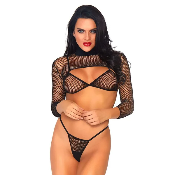 Leg Avenue Net Top, Thong And Bra UK 8-14