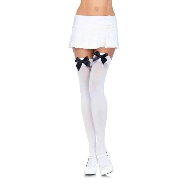 Leg Avenue Nylon Over The Knee with Bow – OS – White/Black