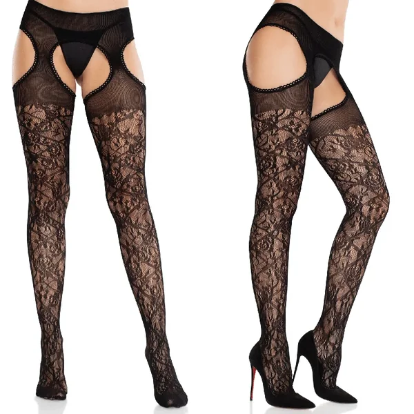 Leg Avenue Scalloped Trimmed Cross Hatch Lace Detail Suspender Sexy Tights and Pantyhose