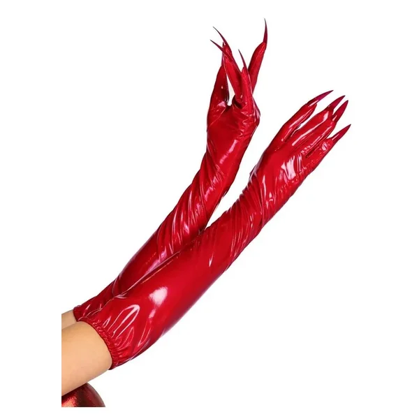 Leg Avenue Vinyl Claw Gloves – Medium – Red