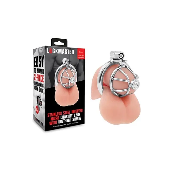 Lockmaster Stainless Steel Inverted Micro Chastity Cage & Urethral Straw