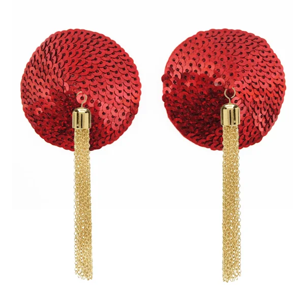 Love in Leather Sequin Nipple Pasties With Chain Tassels