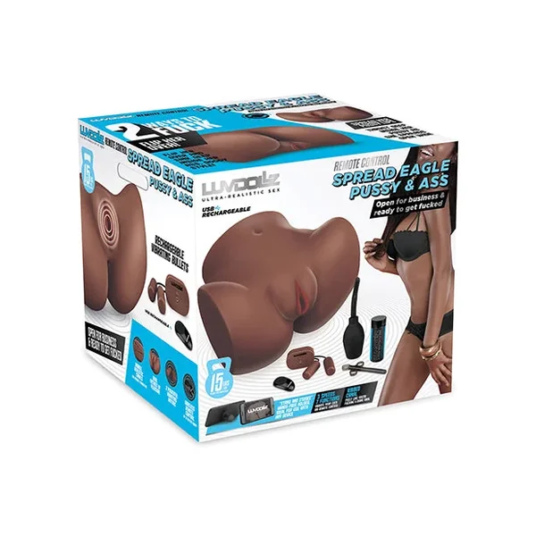 Luvdollz Remote Control Rechargeable Spread Eagle Pussy & Ass w/Douche – Mocha