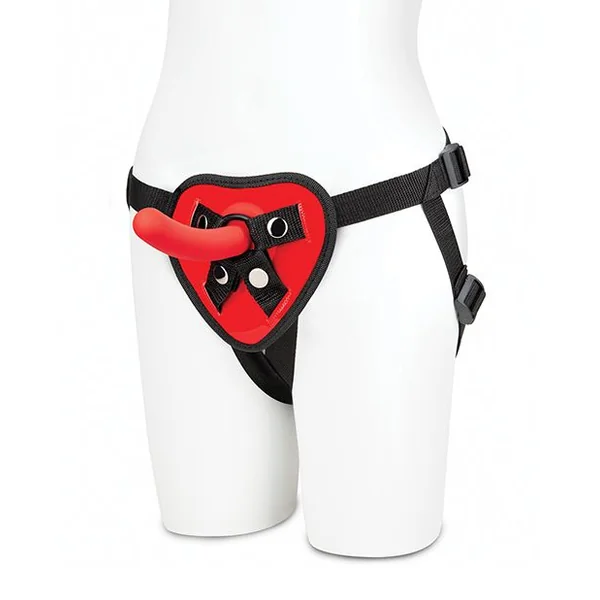 Lux Fetish 5 Inch Dildo With Red Heart Strap On Harness Set