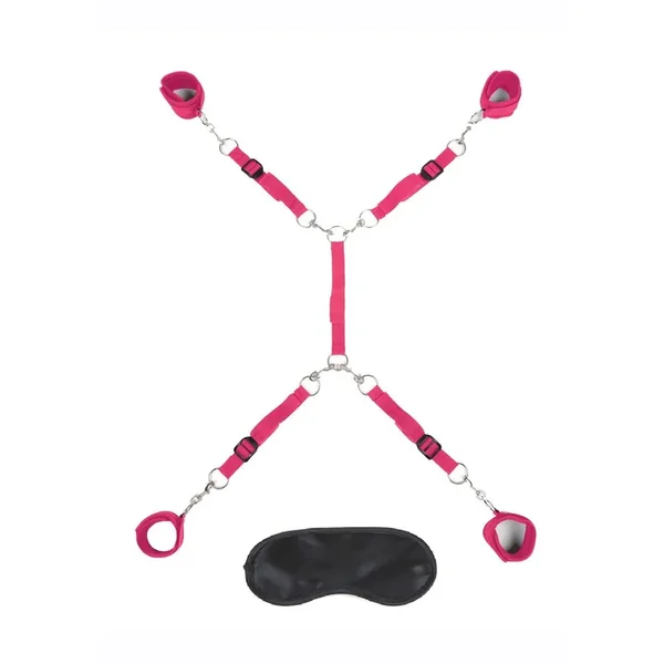Lux Fetish Bed Spreader Restraint System (7 Piece Set) – Hot Pink