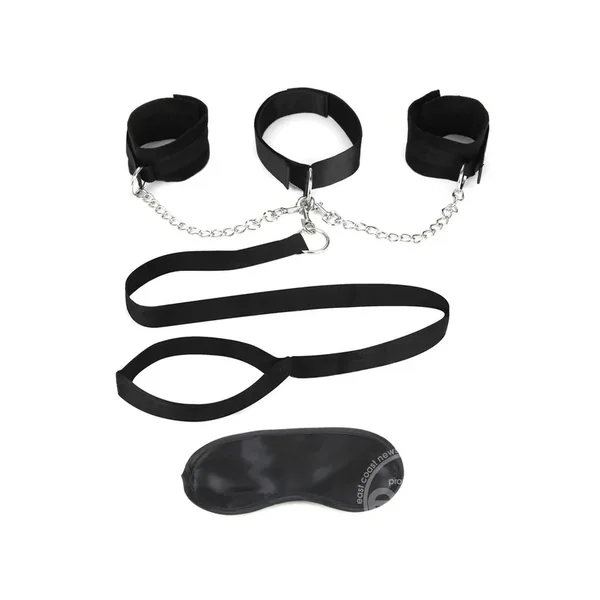 Lux Fetish Collar and Leash Set with Removable Cuffs – Black