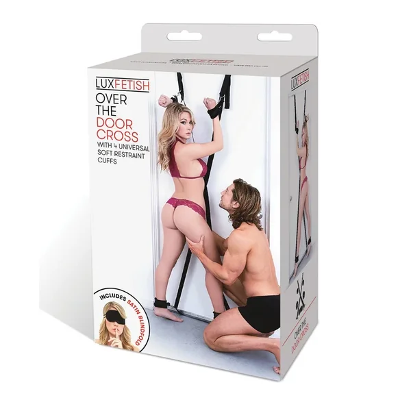 Lux Fetish Over the Door Cross w/4 Universal Soft Restraint Cuffs